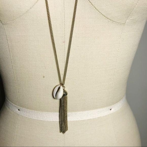 Long Puka Shell and Chain Tassel Lariat Necklace - Picture 2 of 9